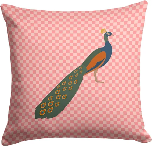Vista 240 de Caroline's Treasures BB8163PW1414 Beltsville - Almohada decorativa de tela a cuadros pequeños, color blanco, pavo y gallina azul, lavable a máquina