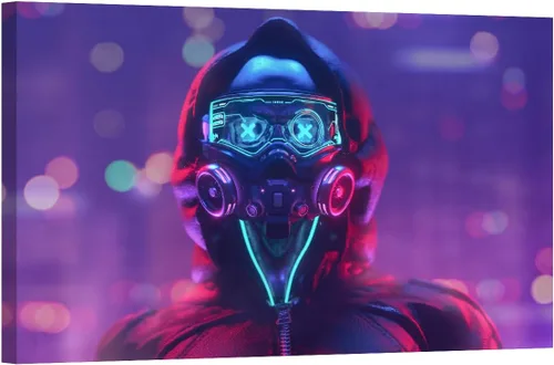 Vista 18 de LSIUHWUWI Future City Concept - Cuadro decorativo moderno para pared, impresión sobre lienzo Cyberpunk City Neon Streetview por la noche