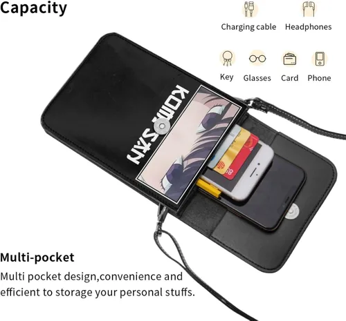 Vista 5 de Haribhakt Anime Komi Can'T Communicate - Bolso cruzado de poliuretano para mujer, bolso cruzado pequeño, bolso de hombro, Negro