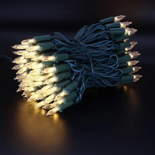 Vista 4 de Guirnalda de 100 luces LED de Navidad de color blanco cálido, cable verde de 35 pies, certificado UL, conectable, mini luces de Navidad