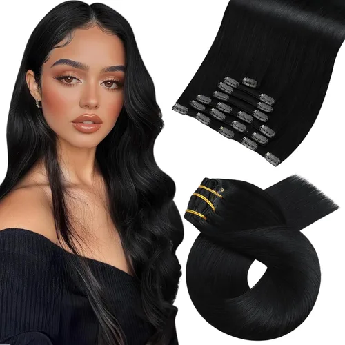 Vista 40 de Moresoo Extensiones de cabello humano con clip, balayage, color marrón oscuro a marrón dorado con clip, extensiones de cabello humano con clip, 5