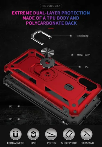 Vista 6 de Funda para Galaxy A11, con protector de pantalla HD, [grado militar] anillo de montaje en coche con soporte híbrido de policarbonato duro TPU suave