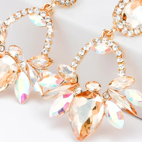 Vista 5 de CIEHER Aretes colgantes de piedra de imitación para mujer, aretes colgantes de champán para mujer, aretes colgantes rectangulares para mujeres