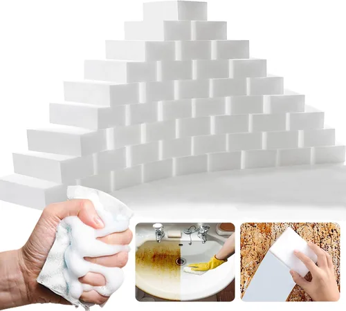 Vista 8 de Paquete de 100 gomas de borrar de esponja mágica, espuma de melamina, almohadillas de cocina resistentes antiarañazos, esponjas multifuncionales