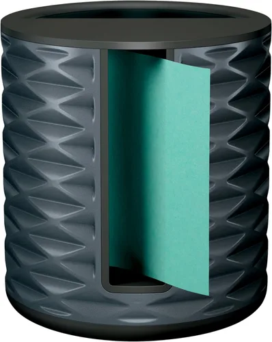 Vista 2 de Dispensador de Notas Post-it, Diseño Vertical, Notas Pop-Up, Negro con Patrón Geométrico Gris, 1 Juego Aqua Splash de Notas Superadhesivas de 3 x 3