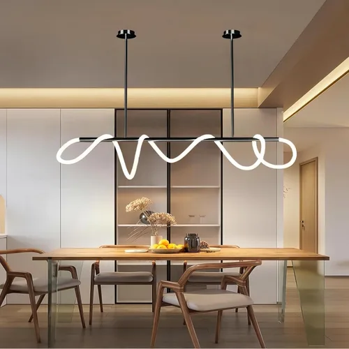 Vista 10 de Lámparas colgantes LED modernas para isla de cocina, lámpara lineal LED regulable con control remoto, lámpara de iluminación de isla negra de 39