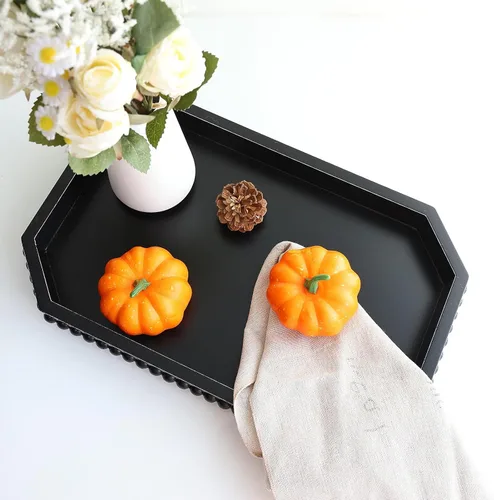 Vista 4 de Hrastany Bandeja de Servir Rústica de Madera con Cuentas, Bandeja Decorativa de Granja en Negro para Centro de Mesa, Decoración Navideña de Boda