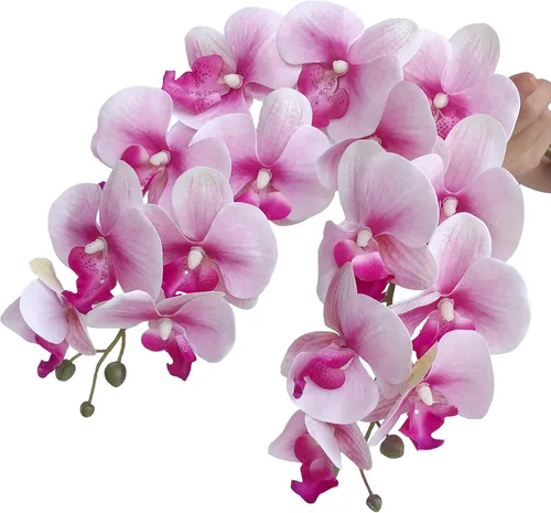 Vista 3 de HinyoCo 6 piezas de orquídeas artificiales Phalaenopsis flores artificiales de tallo de 32 pulgadas para decoración del hogar y boda