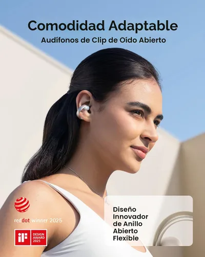 Vista 2 de Soundcore AeroClip de Anker, Auriculares de oído abierto, Auriculares de clip, Comodidad adaptativa, Llamadas claras con 4 micrófonos y AI, Ajuste