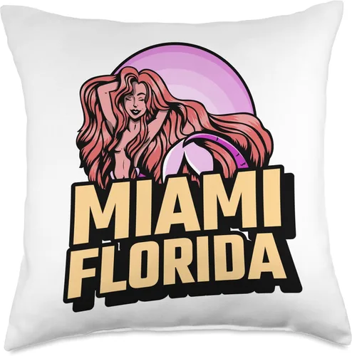 Vista 4 de Sunset Mermaid Miami Florida Throw Pillow