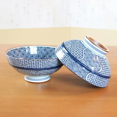 Vista 4 de 有田焼やきもの市場 Tazón de arroz japonés de 5.3 pulgadas de diámetro, juego de 2 piezas de cerámica Arita Imari Hecho en Japón Porcelana Jimon-ori Grande