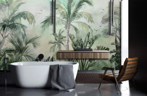 Vista 3 de Murwall Tropical Wallpaper Palm Tree Wall Mural Tropical Leaves Wallpaper Living Room Bedroom Entryway Cafe