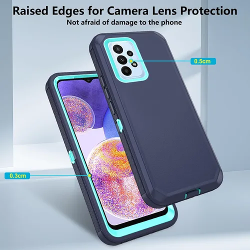 Vista 3 de Asuwish Funda de teléfono para Samsung Galaxy A23 5G con protector de pantalla de vidrio templado y cubierta para celda, híbrida, resistente, a Azul