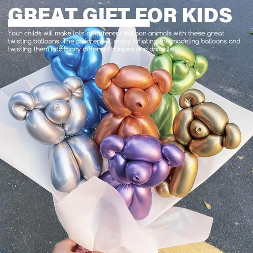 Vista 4 de 200 globos de 260 globos torcidos de 260 qt largos para globos, animales, bodas, cumpleaños, decoración de fiesta de Navidad (plateado)