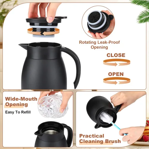 Vista 3 de Uiifan 2 jarras térmicas de café de 17 onzas de acero inoxidable aisladas al vacío, jarra térmica de doble pared al vacío con cepillos para mantener