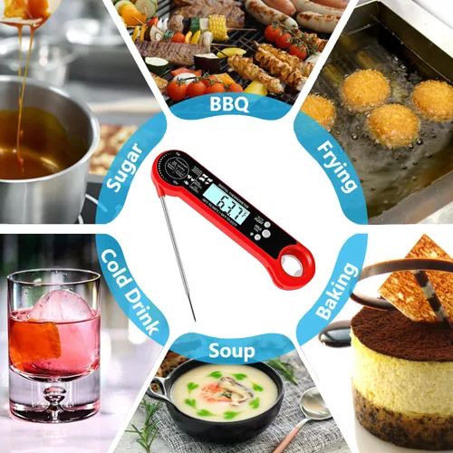 Vista 5 de Termómetro digital de carne para parrilla, termómetro de alimentos de lectura instantánea con pantalla retroiluminada impermeable, rotación
