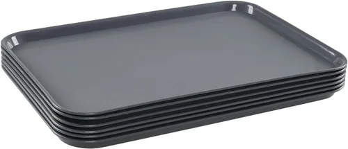 Vista 7 de 6 paquetes de bandejas de plástico grandes grises, bandejas multiusos de 25.23 x 17.59 pulgadas