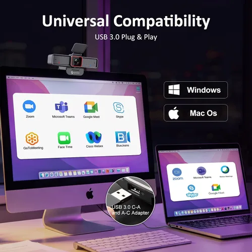 Vista 9 de Angetube Cámara web 4K para PC, cámara web de computadora UHD para Cámara web 4K con sensor grande y USB3.0