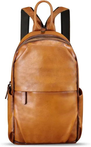 Vista 2 de Bolso de cuero genuino para hombres y mujeres, mochila grande tipo bandolera para iPad Pro de 12.9 pulgadas, Marrón, Mediana