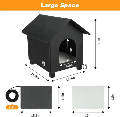 Vista 4 de Casas térmicas para gatos en invierno, impermeables, casa para gatos con calefacción elevada, aislada, exterior, refugio con puerta de escape