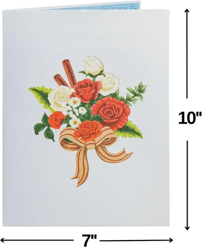 Vista 3 de Paper Love Tarjeta de Navidad desplegable, ramo de flores 3D con recuerdo, regalo de decoración navideña, 10 x 7 pulgadas con sobre y etiqueta