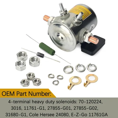 Vista 3 de Relé solenoide de servicio continuo de la serie #70 de 36 voltios con kit de resistencia y diodos compatible con carrito de golf EZGO, 4 terminales