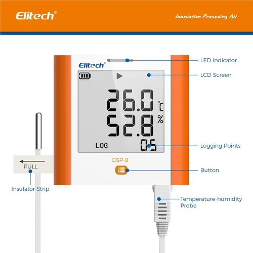 Vista 6 de Registrador de datos Elitech GSP-6 de temperatura y humedad, de 16,000 puntos, refrigeración, cadena fría