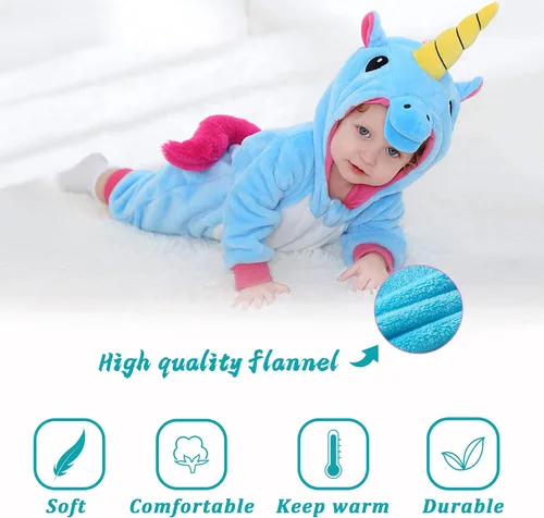 Vista 4 de TONWHAR Disfraz de Halloween para bebés y niños pequeños, traje de nieve para niños (3.5-4.5 añosaltura 41-46 pulgadas, unicornio azul)