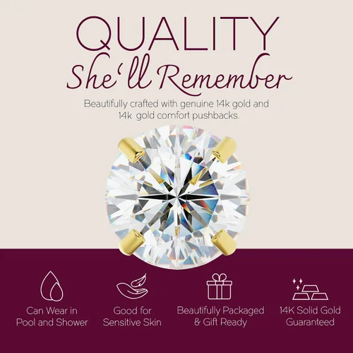 Vista 3 de Aretes minimalistas de oro amarillo sólido de 14 quilates con piedra natal simulada