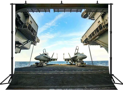 Vista 3 de Telón de fondo de portaaviones para decoraciones de fiesta azul marino, MEETSIOY de 5 x 3 pies, para combate, militar, para fotografía, suministros