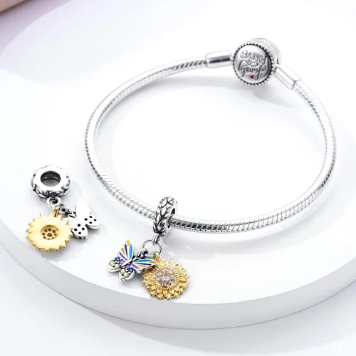 Vista 2 de Hapour Abalorios de plata de ley 925 aptos para pulseras de dije, dije de corazón de sol para mascotas, pulsera y collar, cuentas de joyería