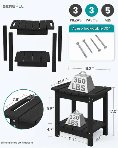 Vista 2 de SERWALL Banco de ducha, taburete de ducha de 18 pulgadas para ducha interior, HDPE, asientos de ducha impermeables para adultos con estante de Negro