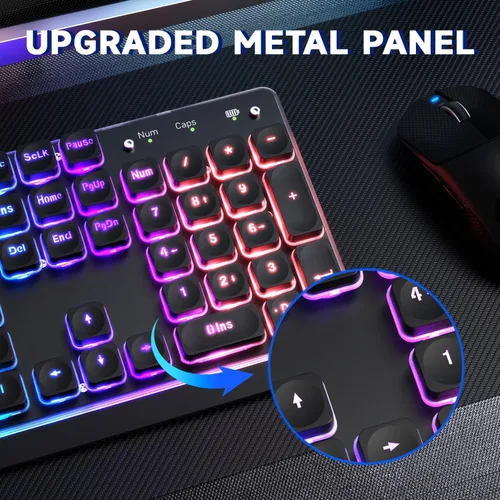 Vista 7 de M104 Teclado inalámbrico para juegos con cable/Bluetooth mecánico tacto iluminado teclado de computadora con teclado numérico RGB tamaño completo