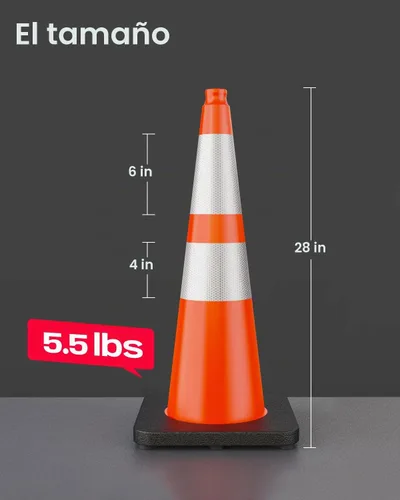 Vista 7 de BATTIFE Conos de tráfico de 28 pulgadas con base ponderada negra, conos de seguridad de PVC naranja para control de tráfico, eventos