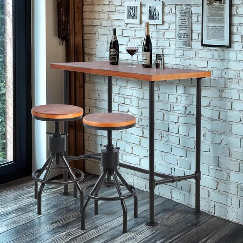 Vista 2 de Mesa de barra industrial de 41.3 pulgadas de altura, diseño de tubería vintage, mesa de bistró, mesa rústica de cocina, comedor, desayuno, Marrón