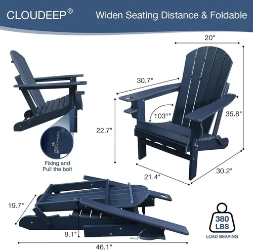 Vista 3 de Juego de 2 sillas plegables Adirondack de plástico de polietileno de alta densidad con soporte para tazas, resistente a la intemperie, textura
