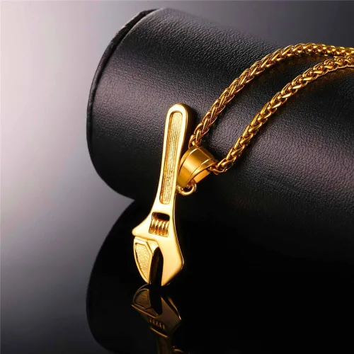 Vista 4 de U7 Punk Necklaces Stainless Steel 18K Gold Plated Large Hip Hop DaggerKnifeSwordSteampunk GearLarge Razor Blade Pendant Necklace for Men Women