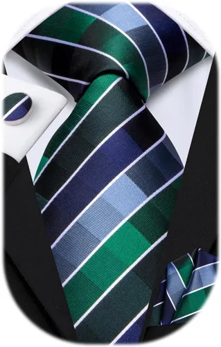 Vista 17 de Hi-Tie Corbatas de seda para hombre con estampado de cachemira, conjunto de corbata cuadrada, pañuelo de bolsillo y gemelos para negocios formales