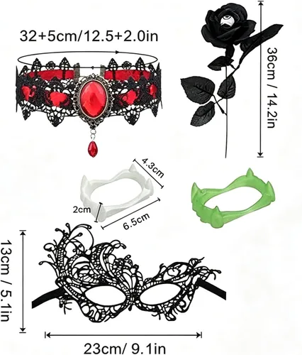 Vista 6 de Disfraz de vampiro para niñas, 6 piezas, disfraz real de Halloween A01 Rojo