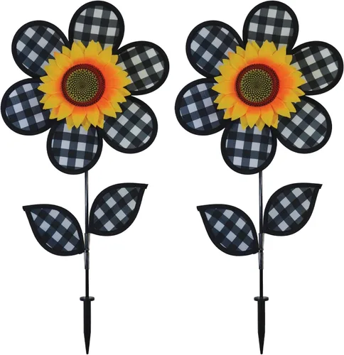 Vista 18 de Molinete con hojas de girasol púrpura "En la Briza" de 19 pulgadas. Incluye estaca para el suelo. Colorida flor para tu patio y jardín, 12", Rojo