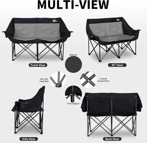 Vista 7 de Bolosy Silla de Camping para 2 Personas Silla de Camping Loveseat Silla de Camping Doble Plegable Extra Grande Silla de Camping Resistente Silla