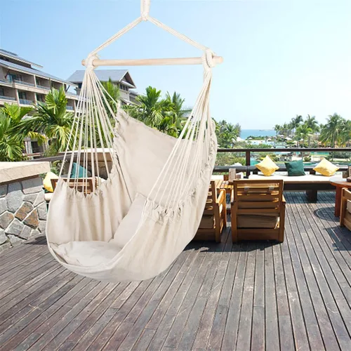 Vista 4 de Silla hamaca colgante con cuerda para asiento de columpio, cómodo y duradero, adecuado para dormitorio, patio, terraza, cualquier espacio
