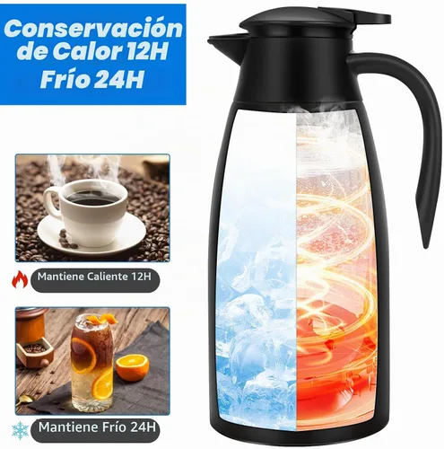 Vista 2 de Jarras térmicas de café de 68 onzas para mantener el calor, jarra térmica de acero inoxidable de 2 litros, jarra aislada al vacío de doble pared