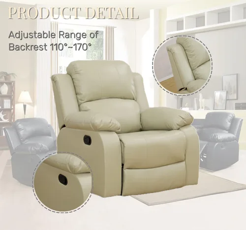 Vista 3 de Silla reclinable de cuero para conjunto de muebles de sala, sofá reclinable de cuero beige para espacios pequeños/RV, sillón individual