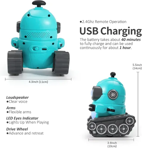 Vista 6 de GILOBABY Juguetes robóticos para niños, robot recargable de control remoto para niños, robots RC programables con ojos LED, cabeza y brazos