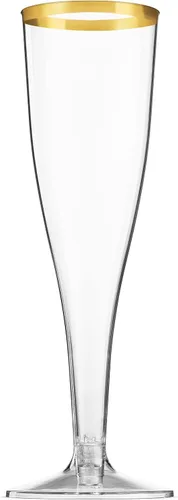 Vista 2 de Munfix Paquete de 50 copas de champán de plástico con borde dorado de 5 onzas, copas de plástico transparentes para tostar, elegantes, desechables