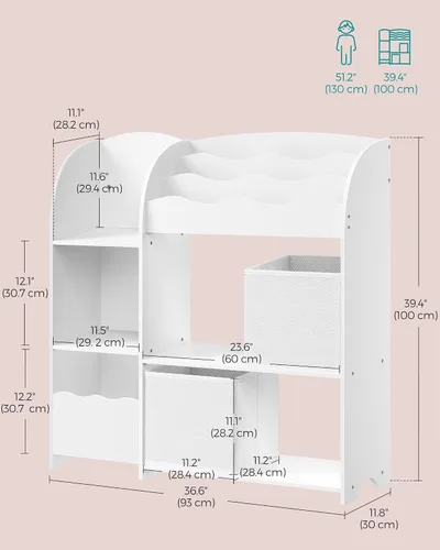Vista 3 de SONGMICS Organizador de juguetes y libros para niños, estantería y almacenamiento de juguetes, organizador de almacenamiento con 2 cajas de Blanco
