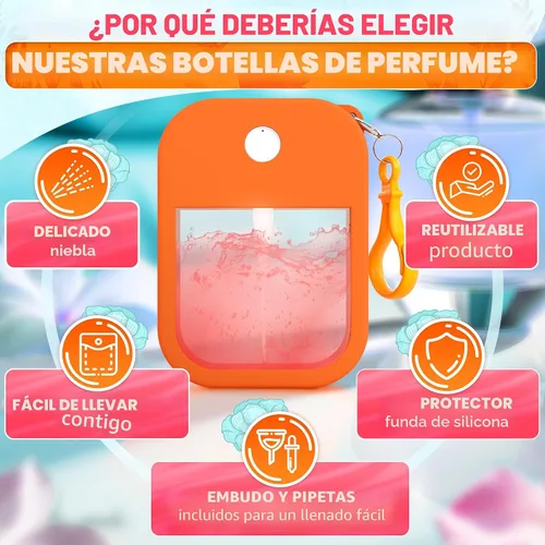 Vista 4 de 6 botellas de repuesto de perfume de tamaño de viaje de 1.28 onzas, botella de perfume recargable, tamaño de viaje para bolso con funda de silicona