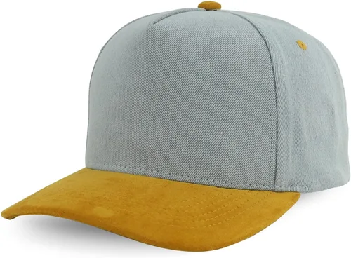 Vista 23 de Trendy Apparel Shop Gorra de béisbol combinada de 5 paneles de algodón y gamuza Piedra real