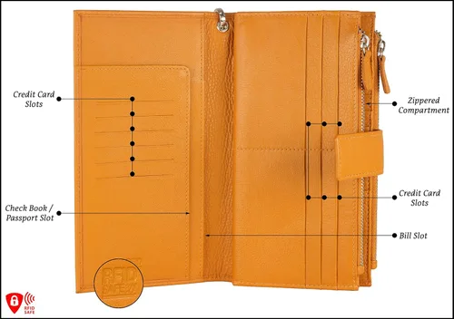 Vista 4 de Mou Meraki - Cartera organizadora de piel auténtica con bloqueo de Rfid para mujer